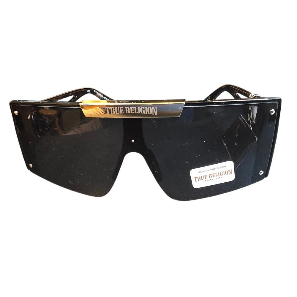 True Religion Womens Black Oversized Shield Y2K Sunglasses TR56852XK NWT NEW